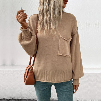 Damen lässiger Pullover mit dekorativer Taschenapplikation Stalluxe