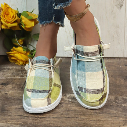 Damen modische Slip-On Freizeitschuhe mit kariertem Design und bequemer Passform Stalluxe