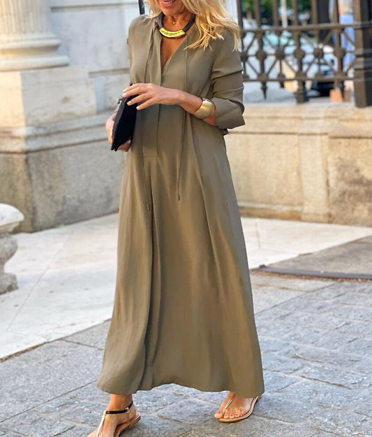Damen Maxikleid mit verstellbarem Taillenbund und eleganten Ärmeln Stalluxe