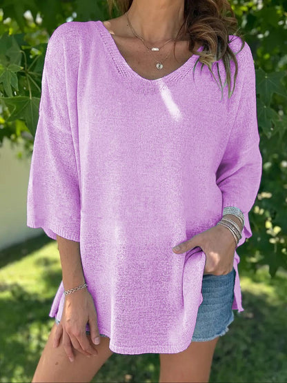 Damen luftiges Strickoberteil mit oversized Schnitt und V-Ausschnitt Stalluxe