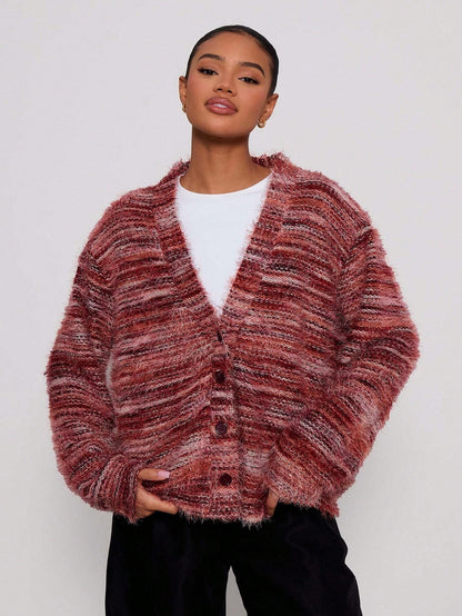 Damen lässiger Cardigan aus Flauschigem Strukturgewebe Stalluxe