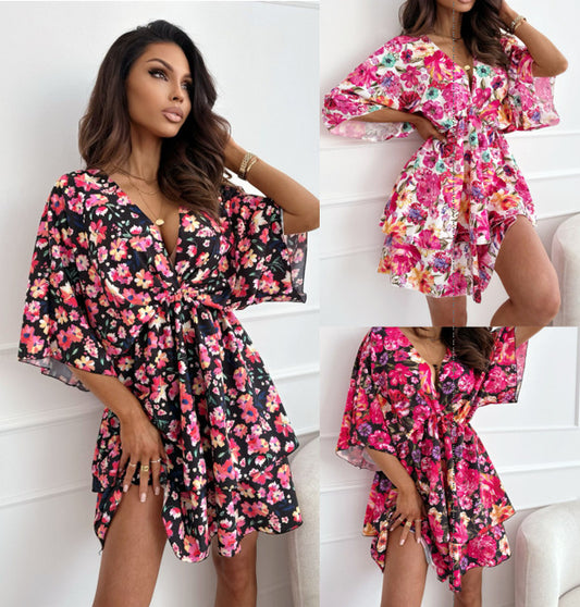 Damen Verspieltes Strandkleid mit Rüschendetails und tailliertem Gürtel Stalluxe