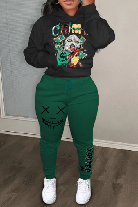 Damen Sportliche Hoodie- und Jogginghose Set mit künstlerischem Grafikdruck Stalluxe