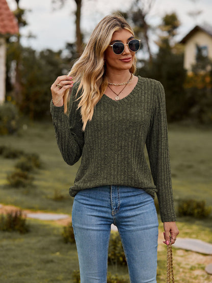 Damen Wohlfühlpullover mit geripptem Design und V-Ausschnitt Stalluxe