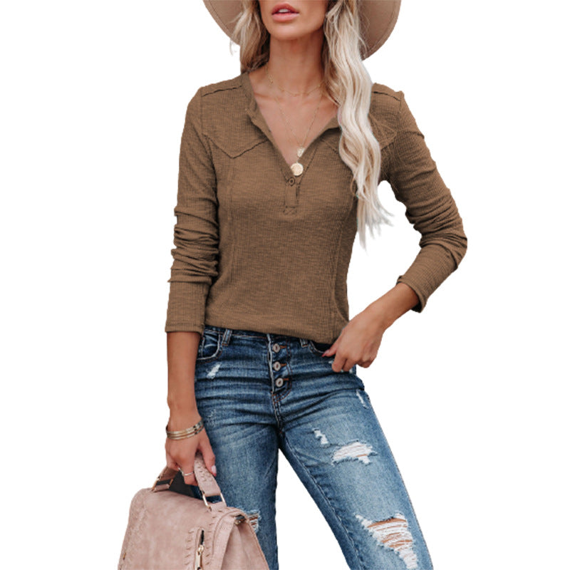 Damen Langarmshirt mit Knopfdetail und Western-Schulterdesign Stalluxe