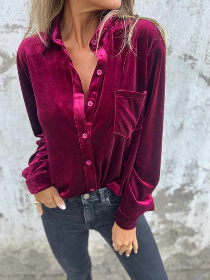 Women's Luxurious Velvet Button-Up Shirt Stalluxe