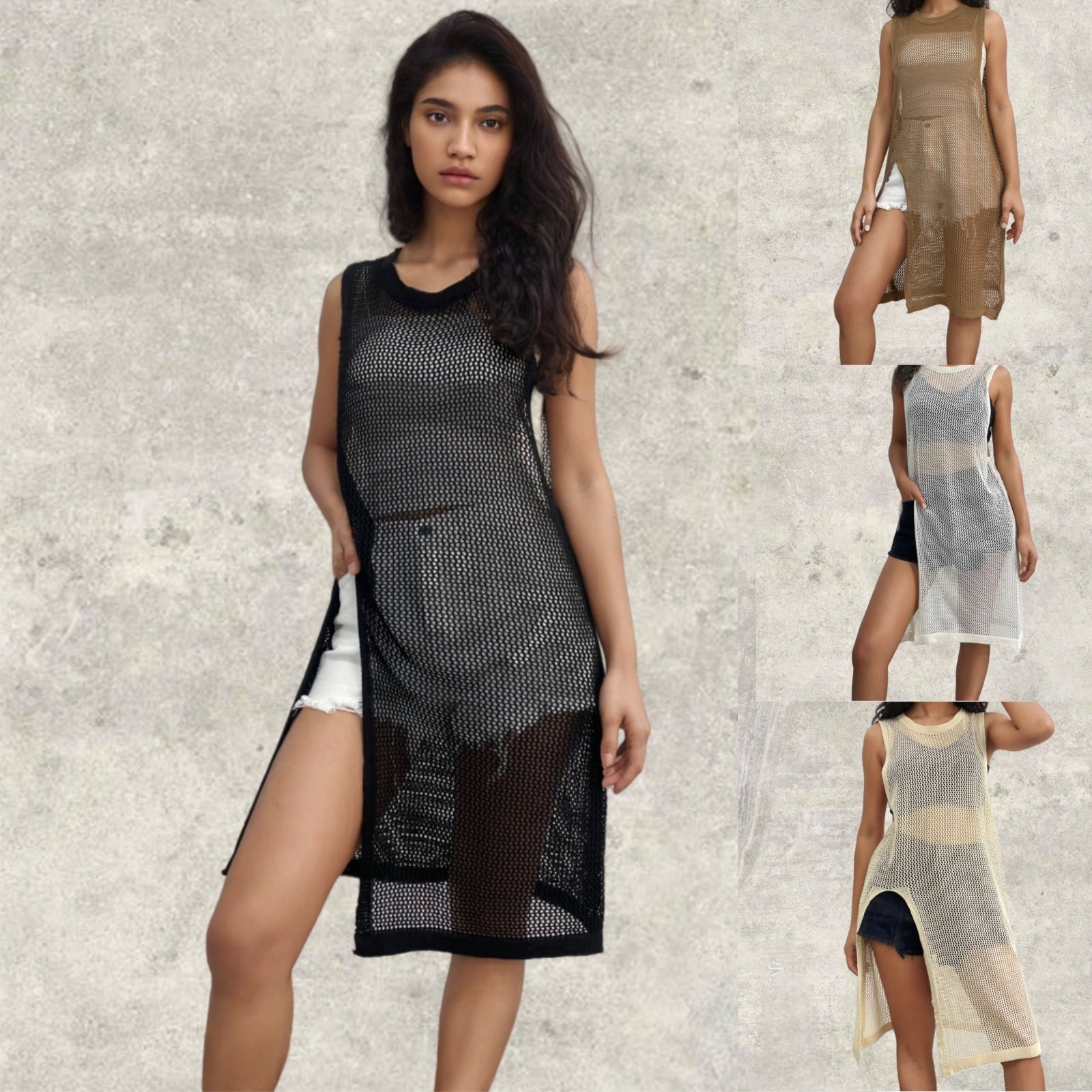 Damen Netz-Kleid mit seitlichen Schlitzen und lässigem Schnitt Stalluxe