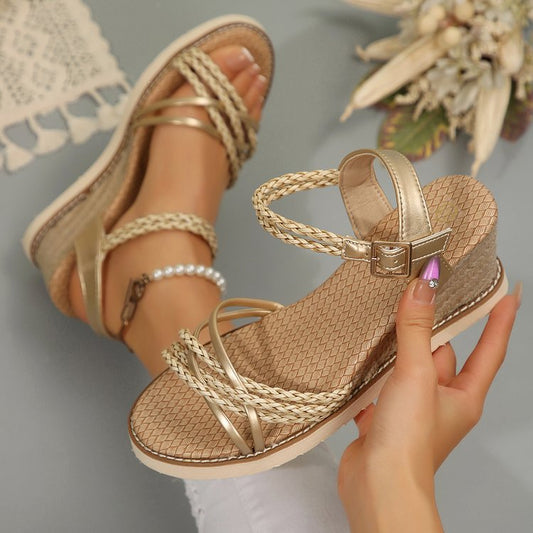 Damen Wedge-Sandalen mit geflochtenen Riemen und komfortablem Fußbett Stalluxe