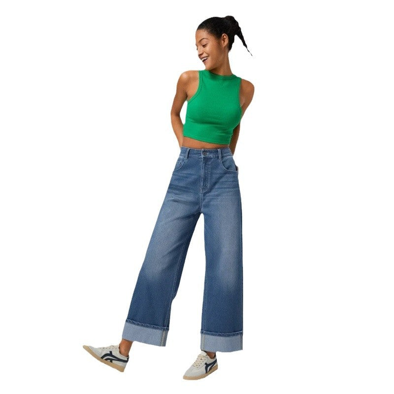 Damen Weit geschnittene Jeans mit ausgefallenem Saum Stalluxe