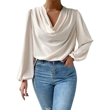 Women's Draped Cowl Neck Blouse Stalluxe