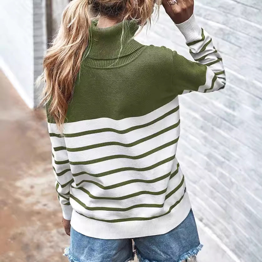 Damen gemütlicher Rollkragenpullover mit Streifenmuster Stalluxe