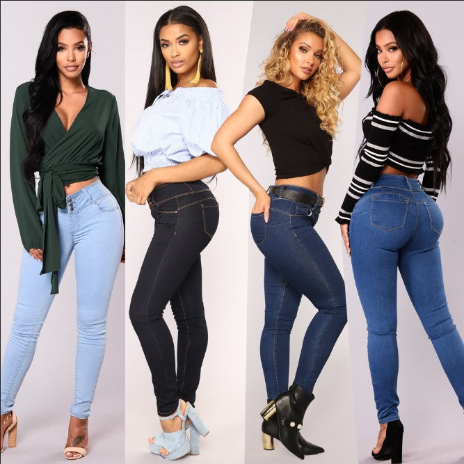 Damen figurbetonte Jeanshose mit hohem Bund und schmalem Bein Stalluxe