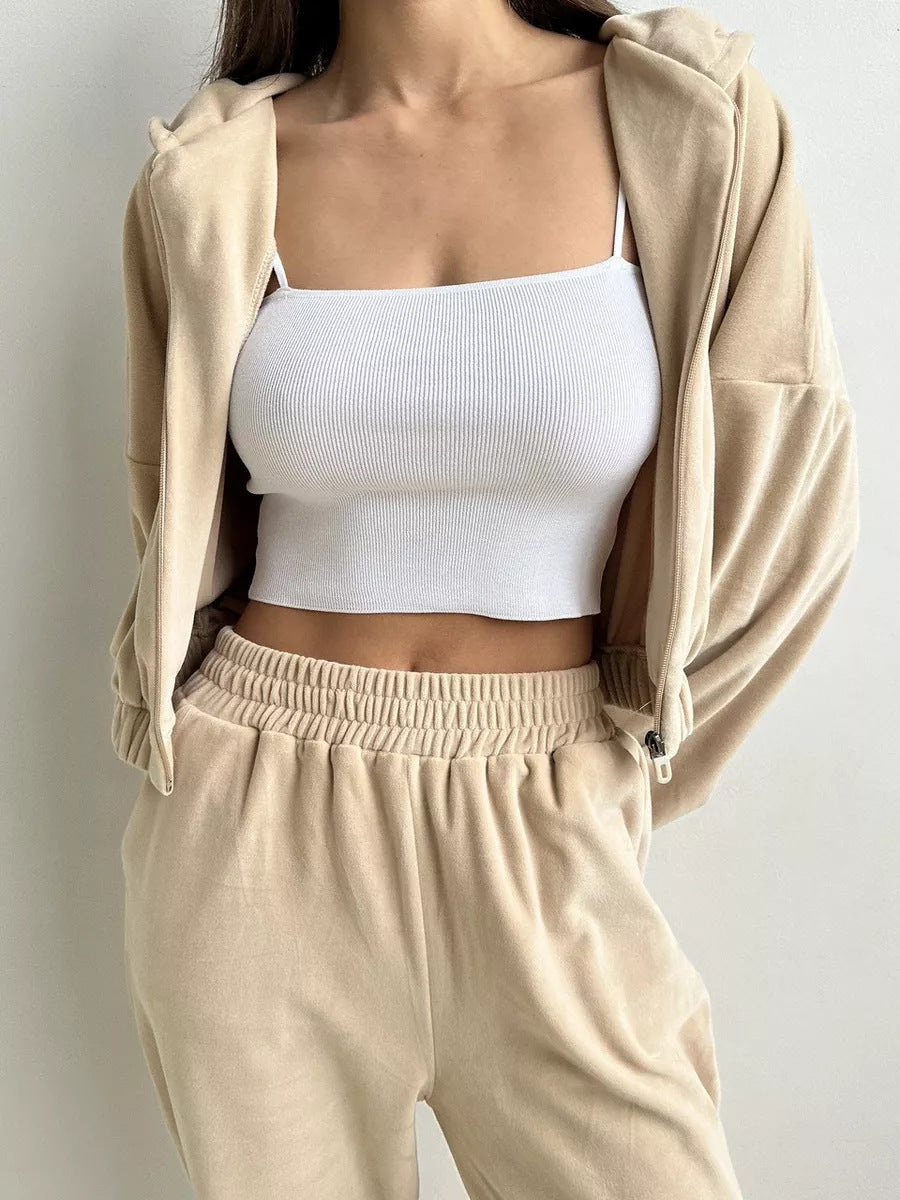 Damen sportliche Veloursjacke mit elastischen Bündchen und Reißverschluss Stalluxe