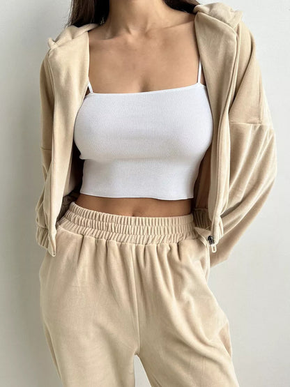 Damen sportliche Veloursjacke mit elastischen Bündchen und Reißverschluss Stalluxe