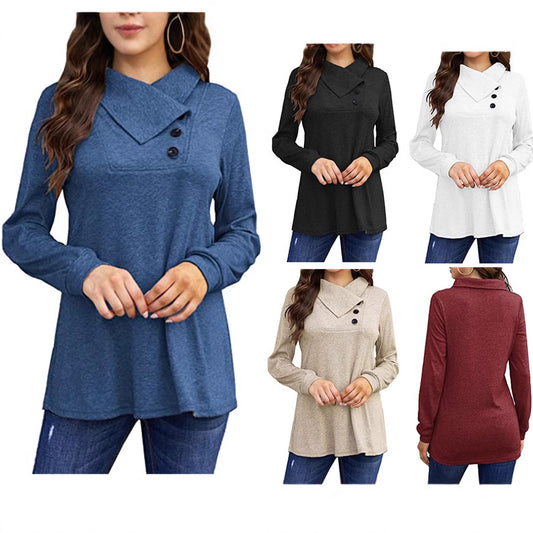 Damen Lässiges Oberteil mit asymmetrischem Kragen und Knopfdetail Stalluxe