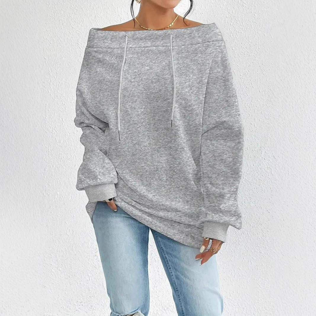 Damen Oversized Sweatshirt mit lässigem Off-Shoulder-Ausschnitt Stalluxe Grau