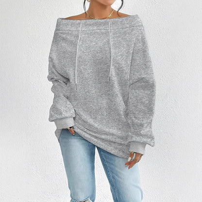 Damen Oversized Sweatshirt mit lässigem Off-Shoulder-Ausschnitt Stalluxe Grau