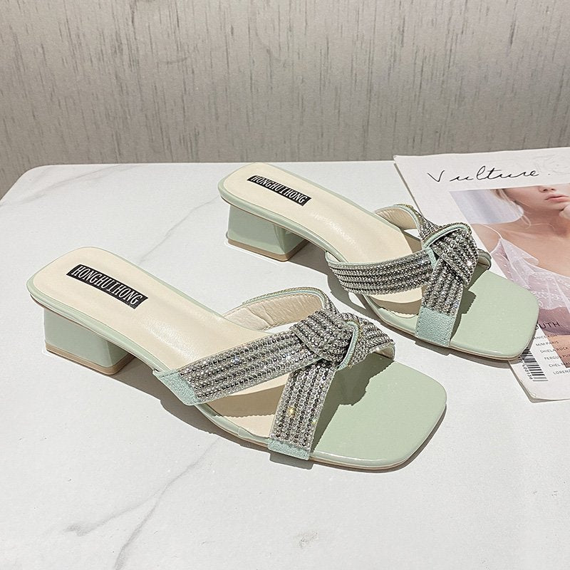 Damen elegante Sandalen mit Strassverzierungen und komfortablem Blockabsatz Stalluxe