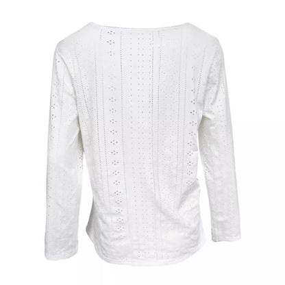 Damen Fein strukturiertes Langarmshirt mit eleganten Knöpfen Stalluxe