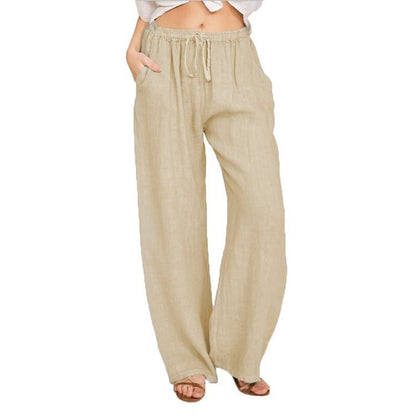 Damen Bequeme und luftige Leinenhose mit elastischem Bund und Seitentaschen Stalluxe
