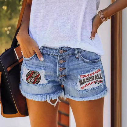Damen Jeansshorts im Coolen USA-Design mit ausgefranstem Saum Stalluxe