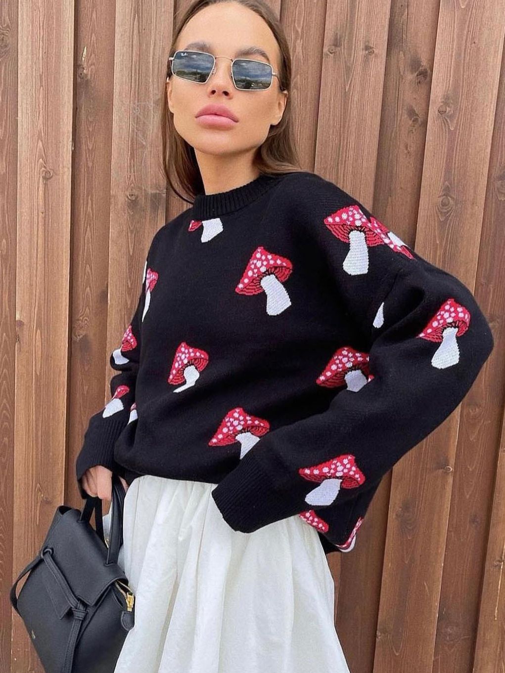 Damen Strickpullover mit verspieltem Pilzmotiv Stalluxe