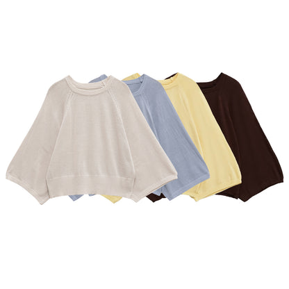 Damen lässiger Pullover mit weiten Ärmeln und Rundhalsausschnitt Stalluxe