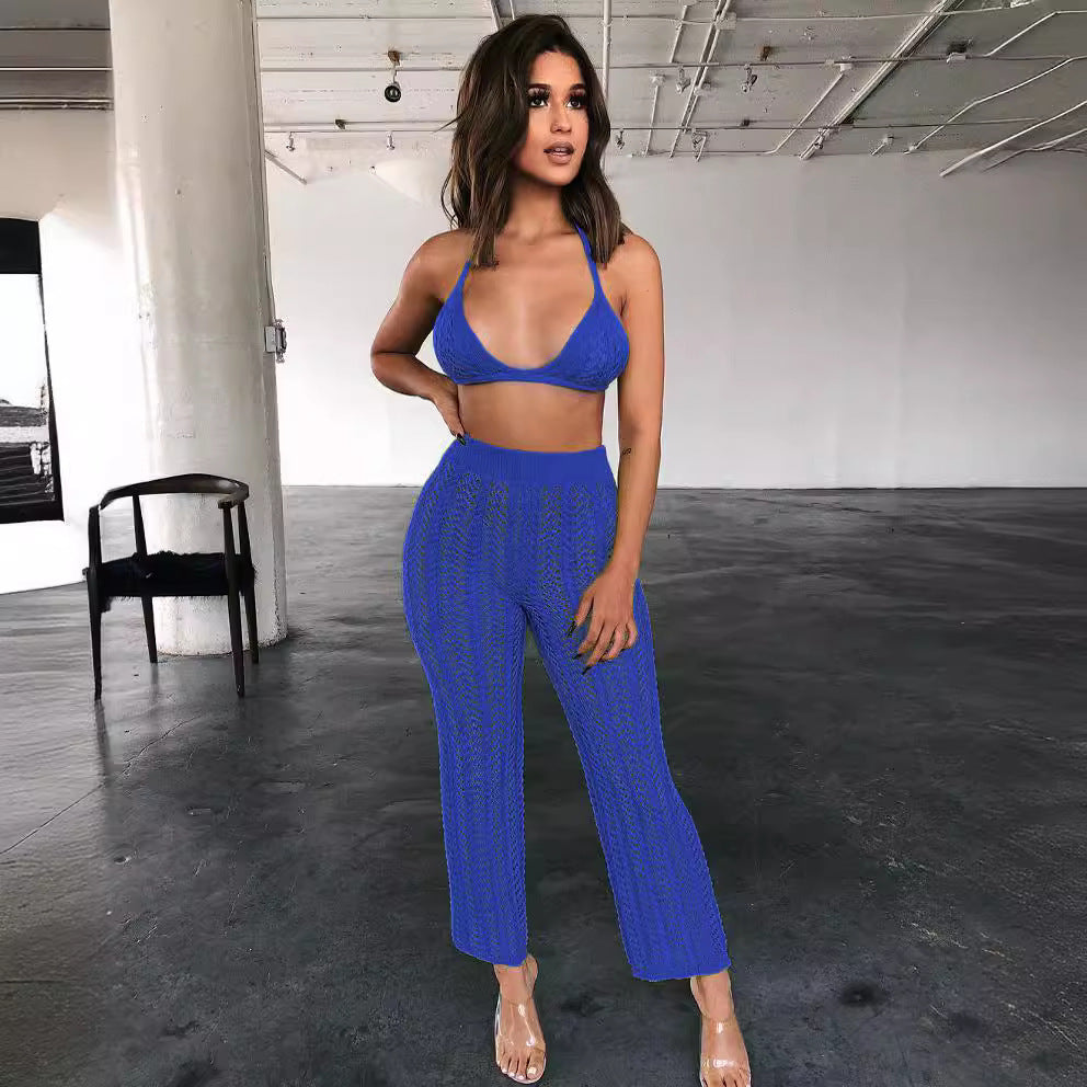 Damen Strick-Set mit hochgeschnittenem-Hosen und minimalistischen Top Stalluxe