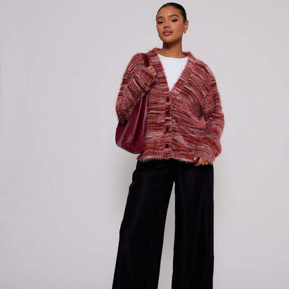 Damen Flauschige Strickjacke mit tiefem V-Ausschnitt und weitem Schnitt Stalluxe