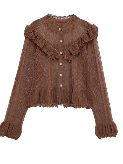 Damen feine Strickjacke mit Rüschendetails und Knopfleiste Stalluxe