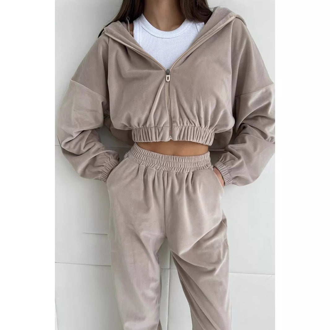 Damen sportliche Veloursjacke mit elastischen Bündchen und Reißverschluss Stalluxe