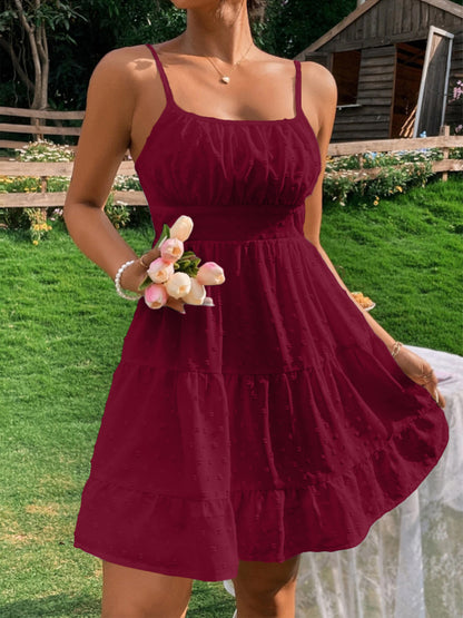 Damen Sommerkleid mit Rüschen und verstellbaren Spaghettiträgern Stalluxe