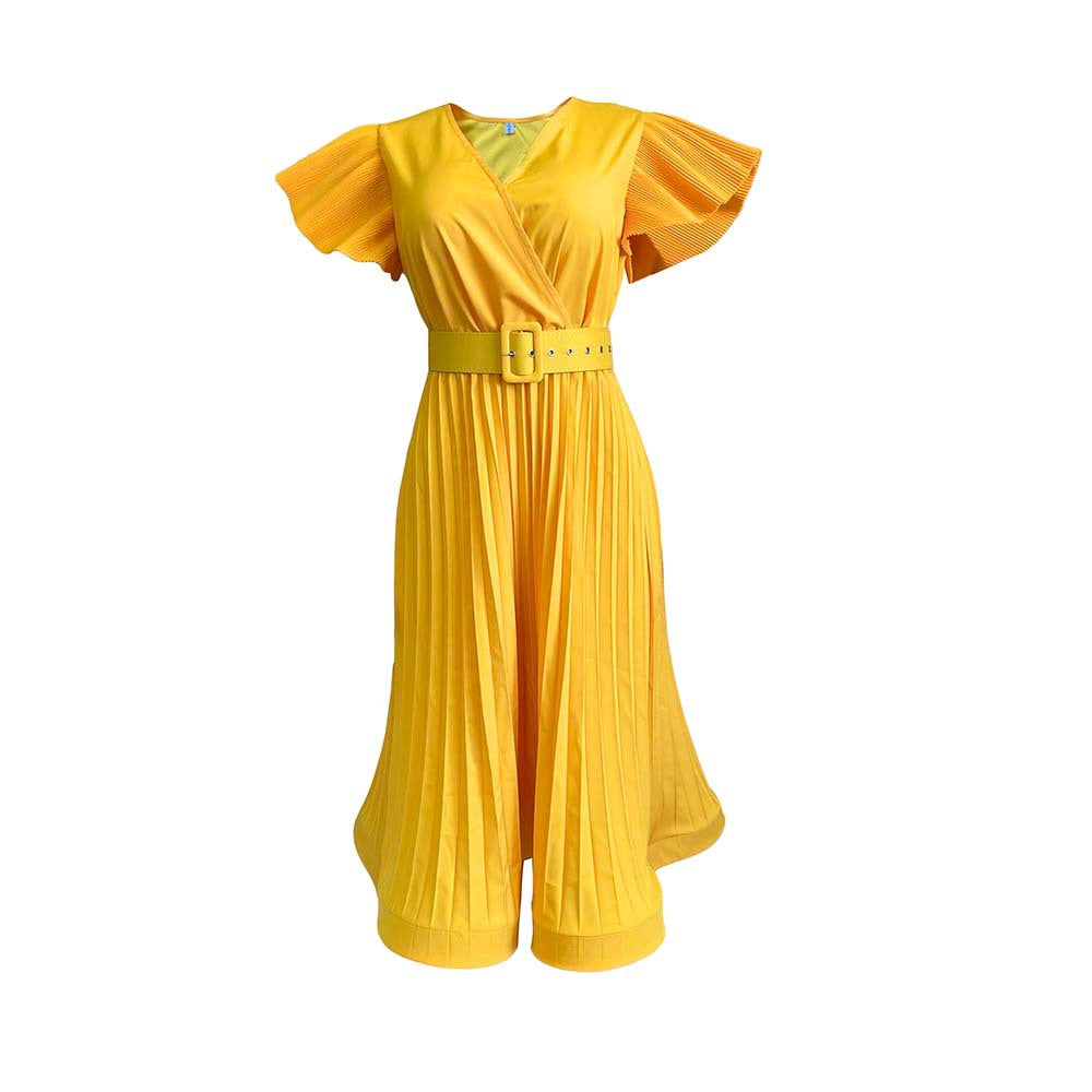 Damen Wickelkleid mit eleganten Plisseefalten und tailliertem Gürtel Stalluxe