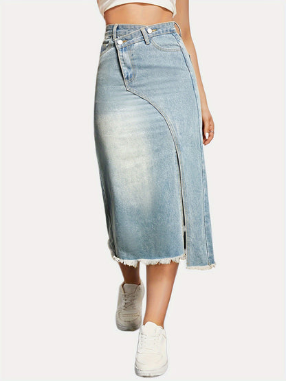 Damen Jeansrock mit asymmetrischem Schnitt und hohen Seitenschlitzen Stalluxe