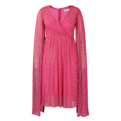 Damen Elegantes Wickelkleid mit langen Transparenzärmeln und Glitzereffekt Stalluxe