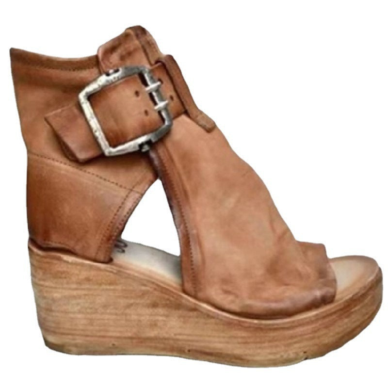 Damen Wedge-Stiefeletten aus hochwertigem Leder mit dekorativem Schnallenverschluss Stalluxe