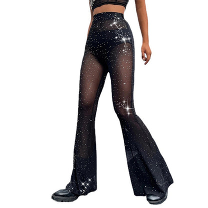 Damen Glitzernde Palazzo-Hosen mit transparenten Einsätzen Stalluxe