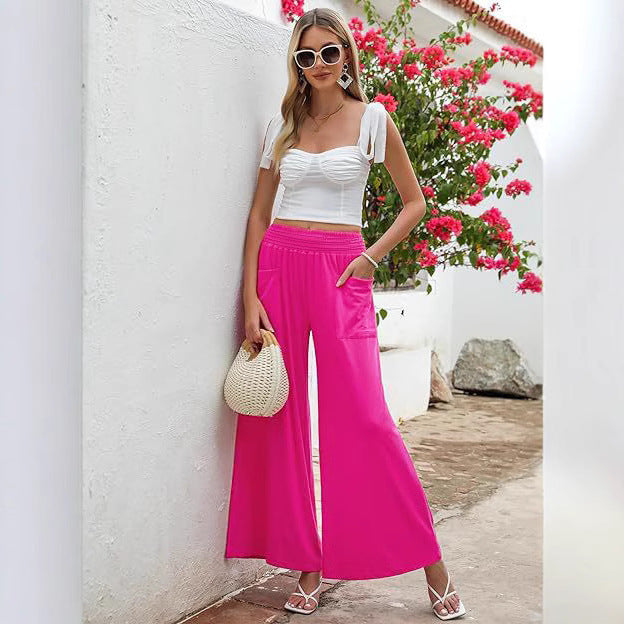 Damen Weite Palazzo-Hose mit elastischem Bund und Taschen Stalluxe