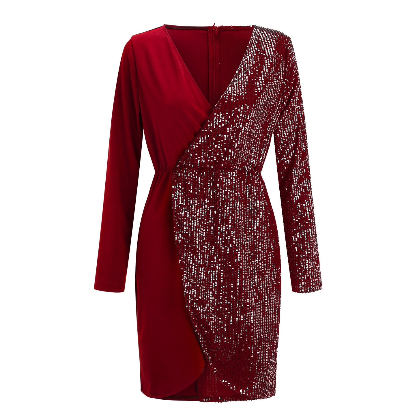Damen Funkelndes Cocktailkleid mit asymmetrischem Schnitt und langen Ärmeln Stalluxe
