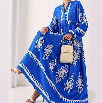 Damen langes Kaftankleid mit floralen Akzenten und Knopfleiste Stalluxe
