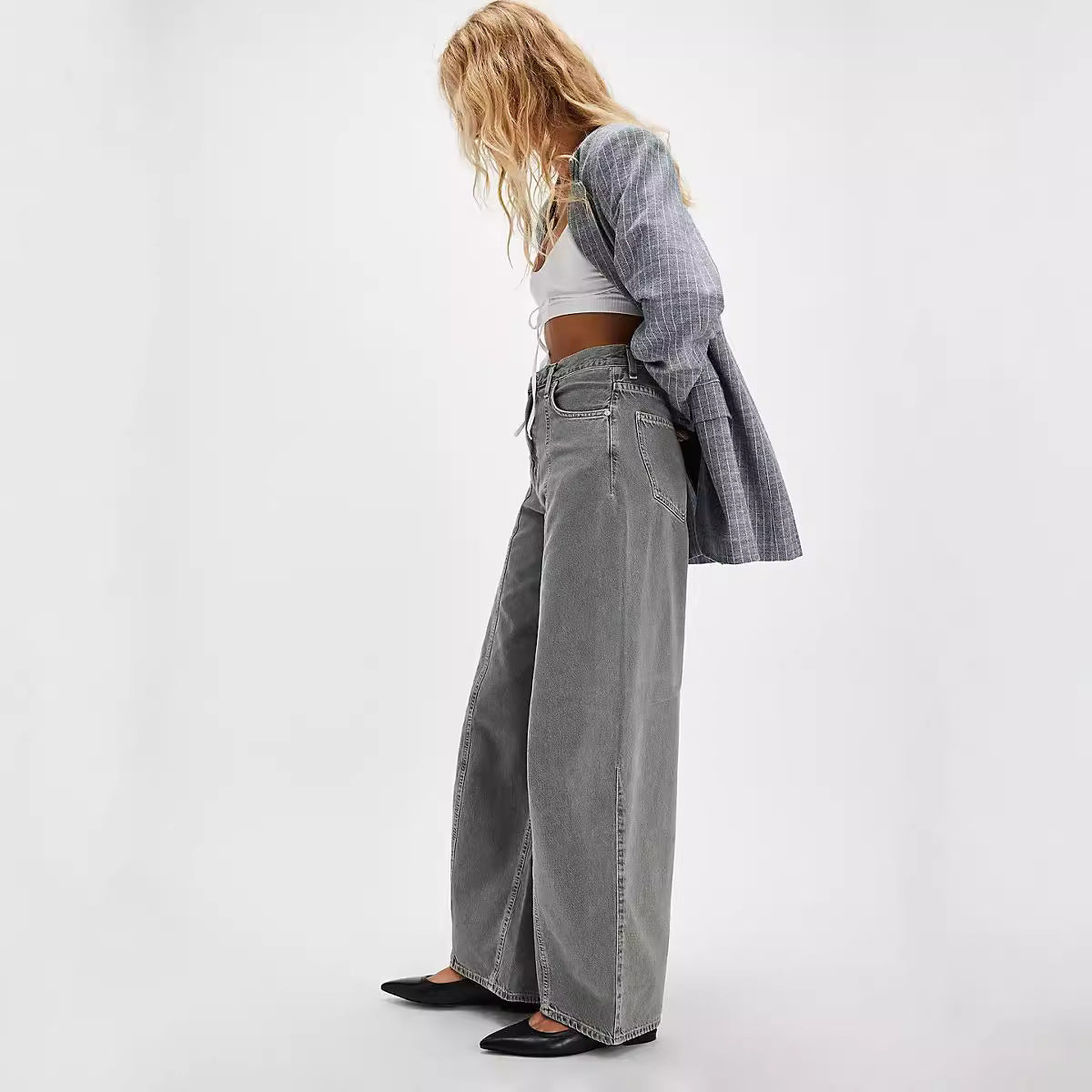 Damen Weit geschnittene Jeans im Vintage-Stil mit hohem Bund Stalluxe