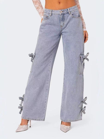 Damen lässige Cargo-Jeans mit stylischem Schleifen-Detail Stalluxe