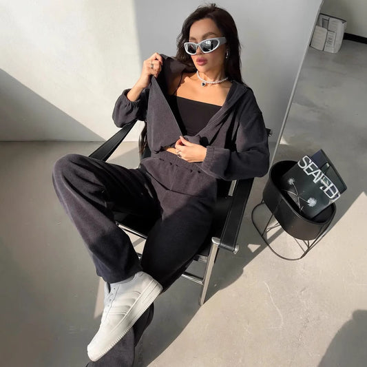 Damen lässige Cropped Hoodie mit strukturierter Oberfläche und elastischem Bund Stalluxe