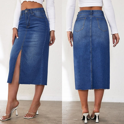 Damen Jeansrock mit hoher Taille und seitlichem Schlitz Stalluxe
