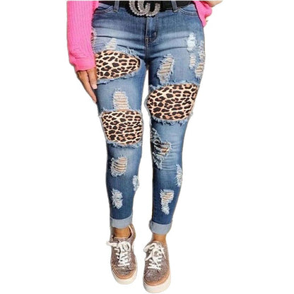 Damen Destroyed Jeans mit wilden Tiermustern Stalluxe