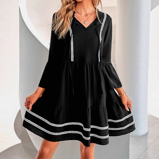 Damen lässiges Midikleid mit eleganten Rüschendetails und V-Ausschnitt Stalluxe