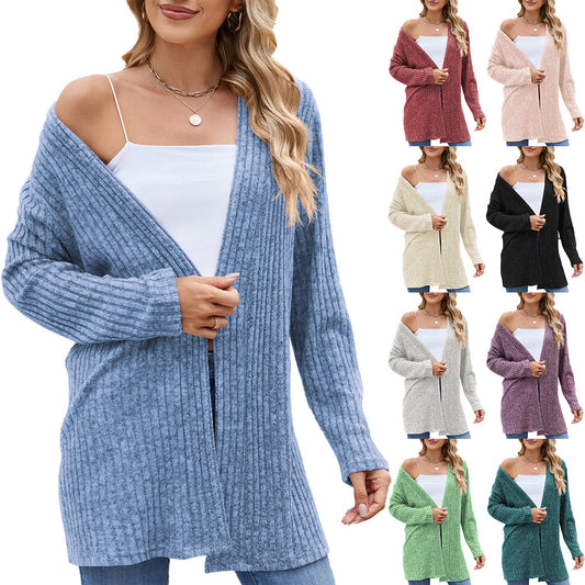Damen elegante Strickjacke mit offenem Design und feiner Rippenstruktur Stalluxe
