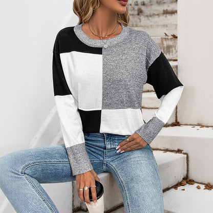 Damen modischer Pullover mit geometrischem Farbblockdesign Stalluxe