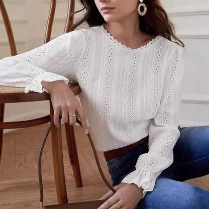 Damen elegante Bluse mit Rüschendetails und Lochstickerei Stalluxe