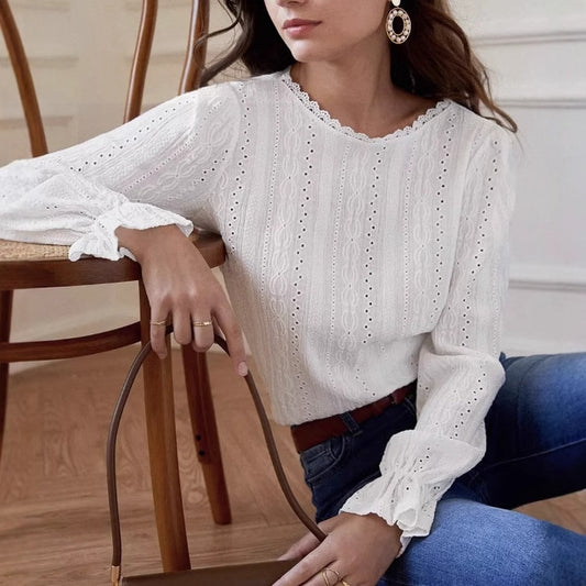Damen elegante Bluse mit Rüschendetails und Lochstickerei Stalluxe